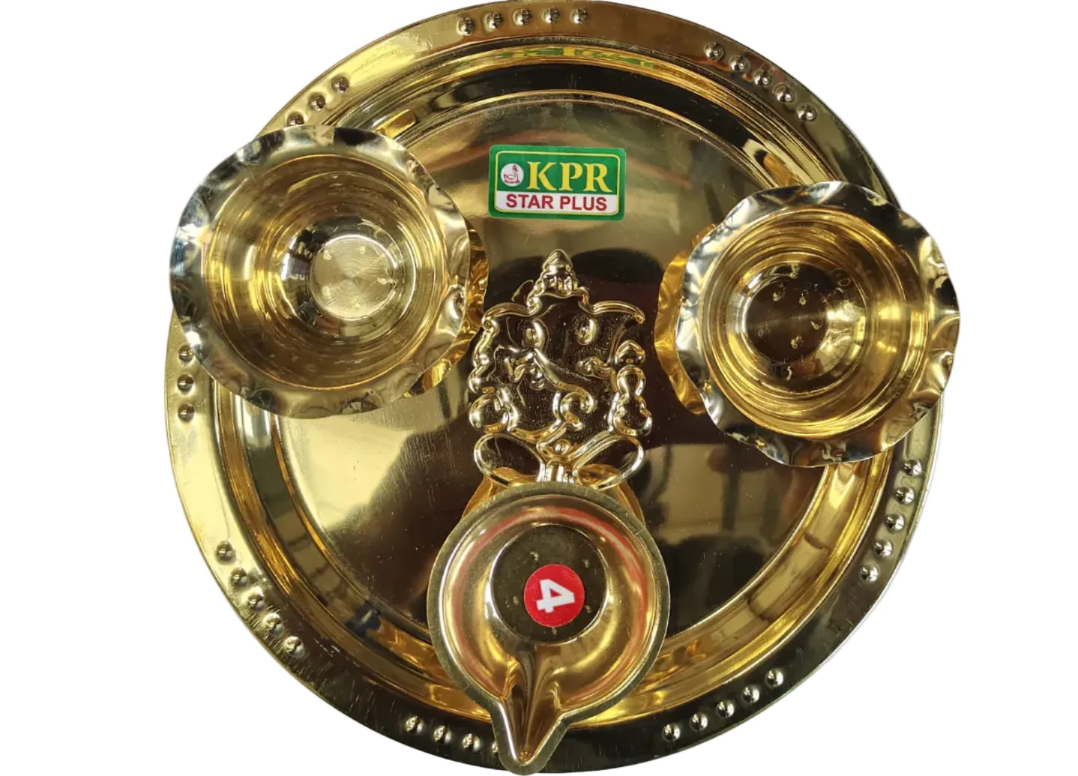 BRASS KUMKUM SIMIZH & CHANDAN CUP WITH PLATE