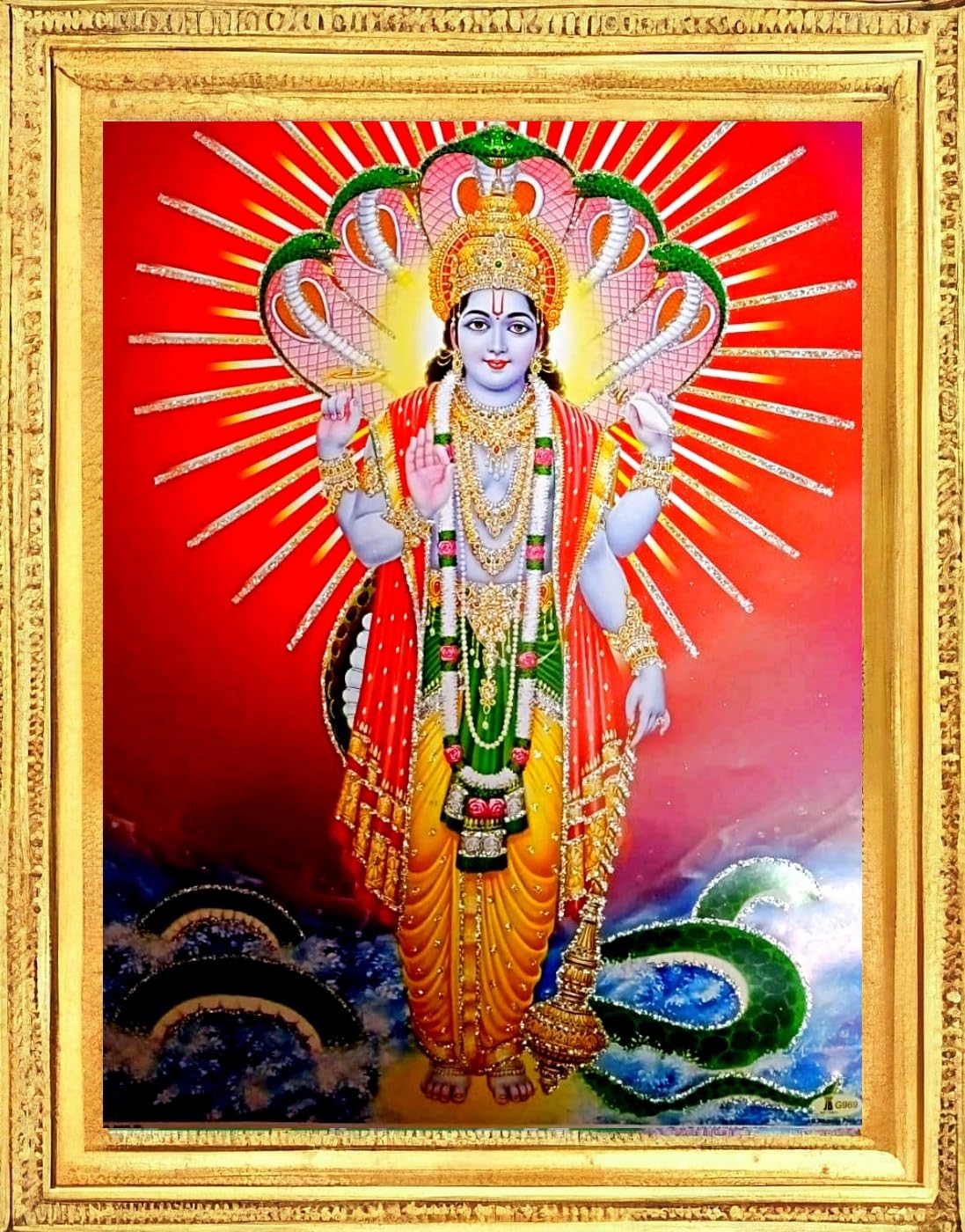 HINDU GOD PHOTO A4 SIZE WITH FRAME - VISHNU