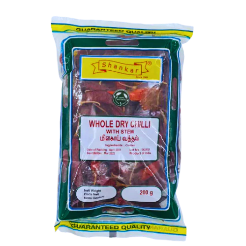 SHANKAR WHOLE RED CHILLIES WITH STEM 200G