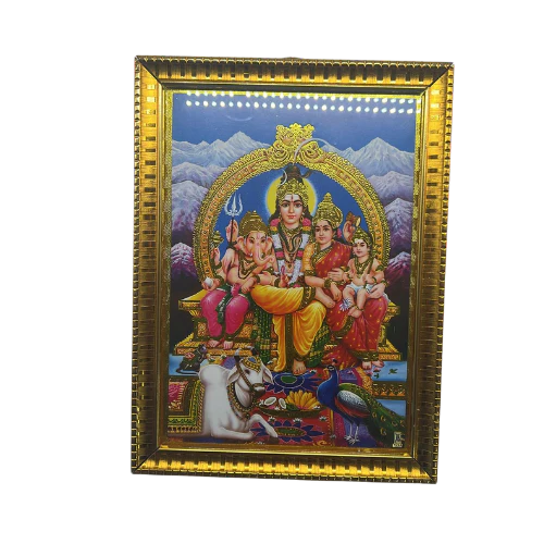 HINDU GOD PHOTO A4 SIZE WITH FRAME - SHIVA+PARVATI+VINAYAGAR+MURUGAN