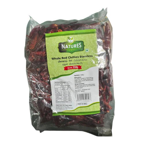 NATURES WHOLE RED CHILLI STEMLESS 250G